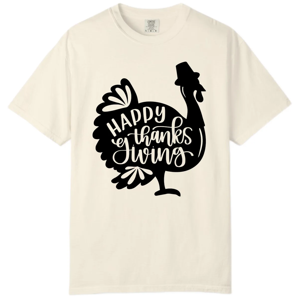 Happy Thanksgiving Turkey Typography Comfort Color in Ivory