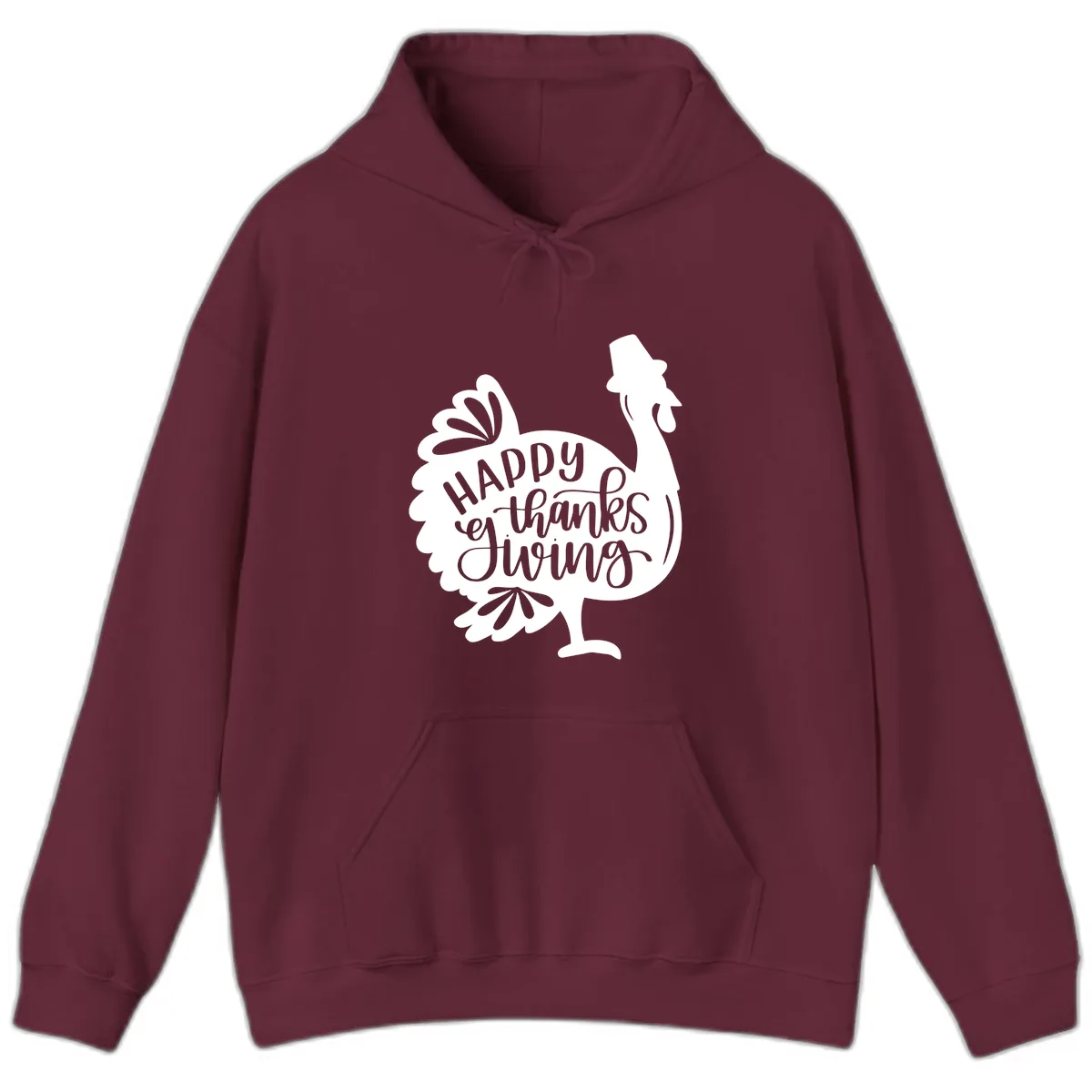 Happy Thanksgiving Turkey Typography Hoodie in Maroon