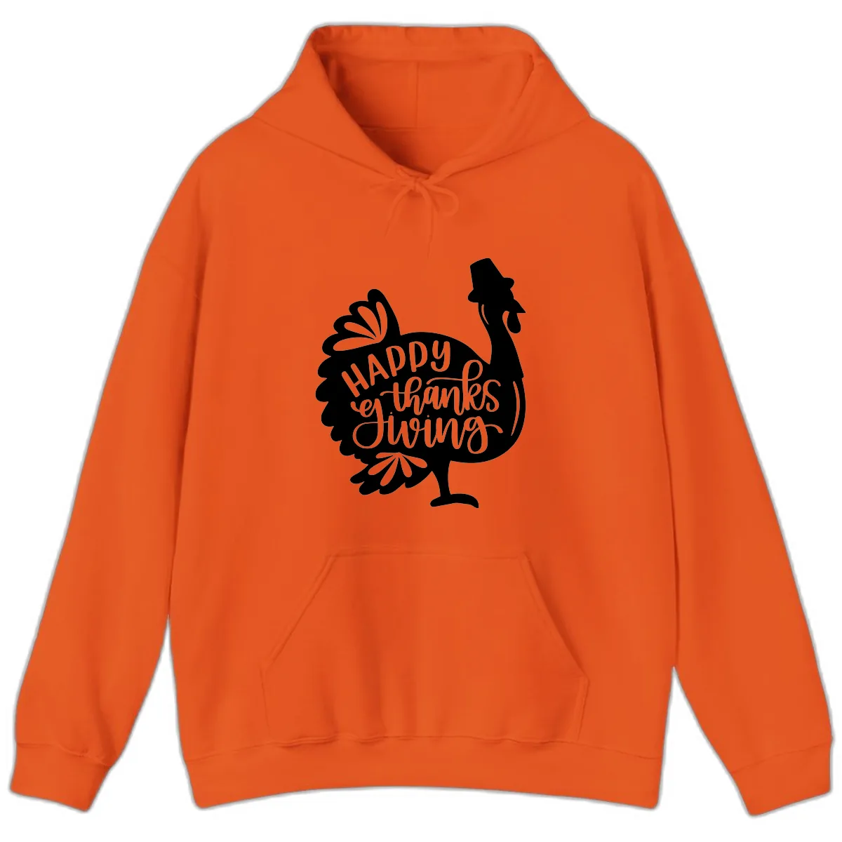 Happy Thanksgiving Turkey Typography Hoodie in Orange
