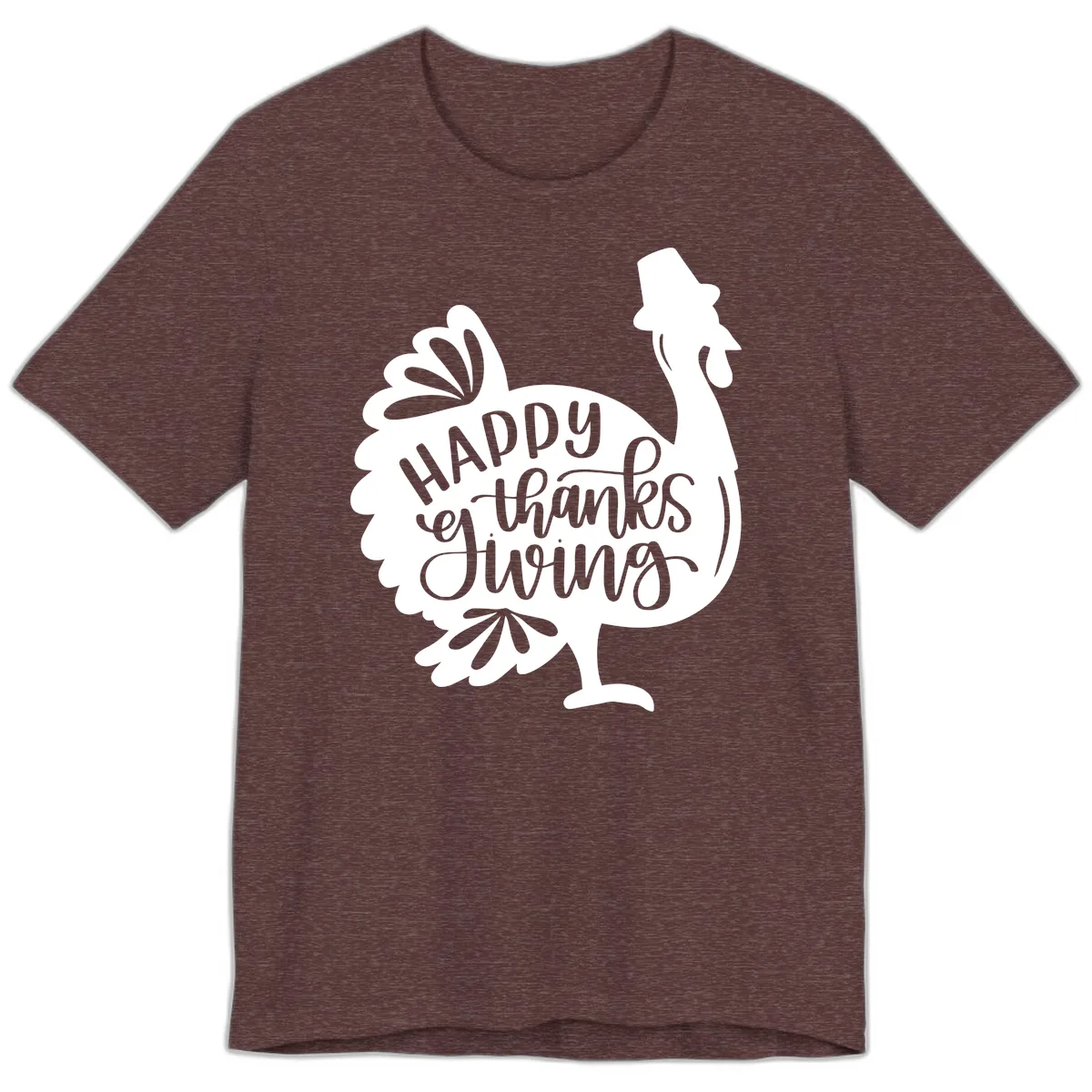 Happy Thanksgiving Turkey Typography Premium T-Shirt in Heather Maroon
