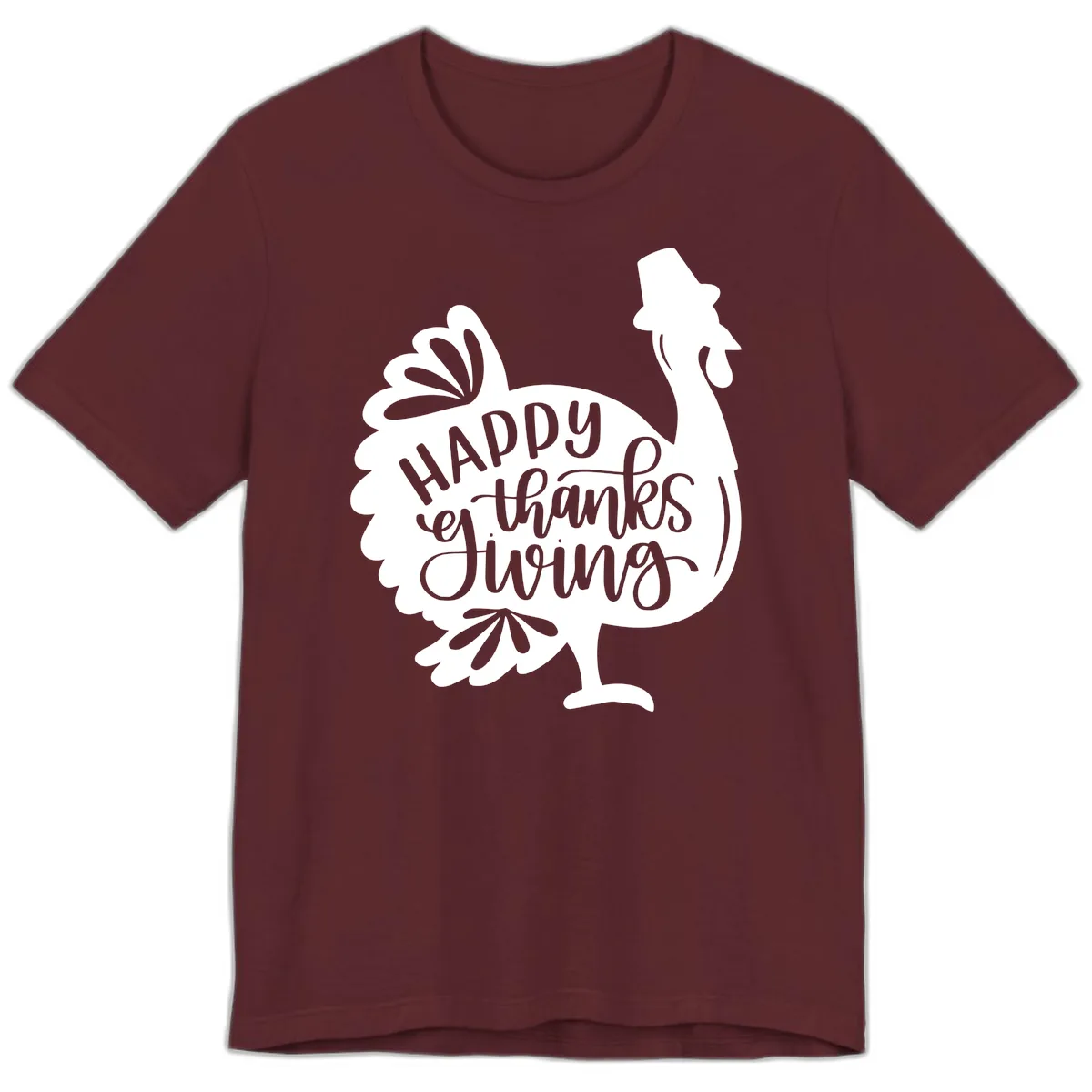 Happy Thanksgiving Turkey Typography Premium T-Shirt in Maroon