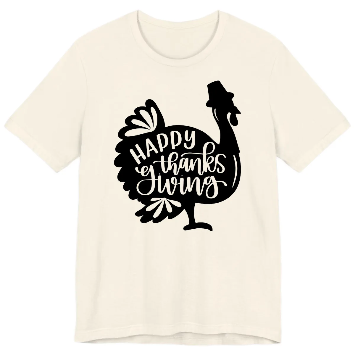 Happy Thanksgiving Turkey Typography Premium T-Shirt in Natural