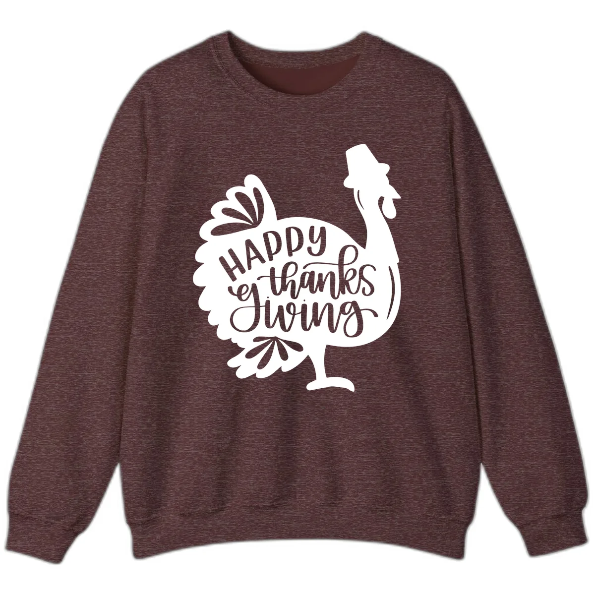 Happy Thanksgiving Turkey Typography Sweatshirt in Heather Sport Dark Maroon