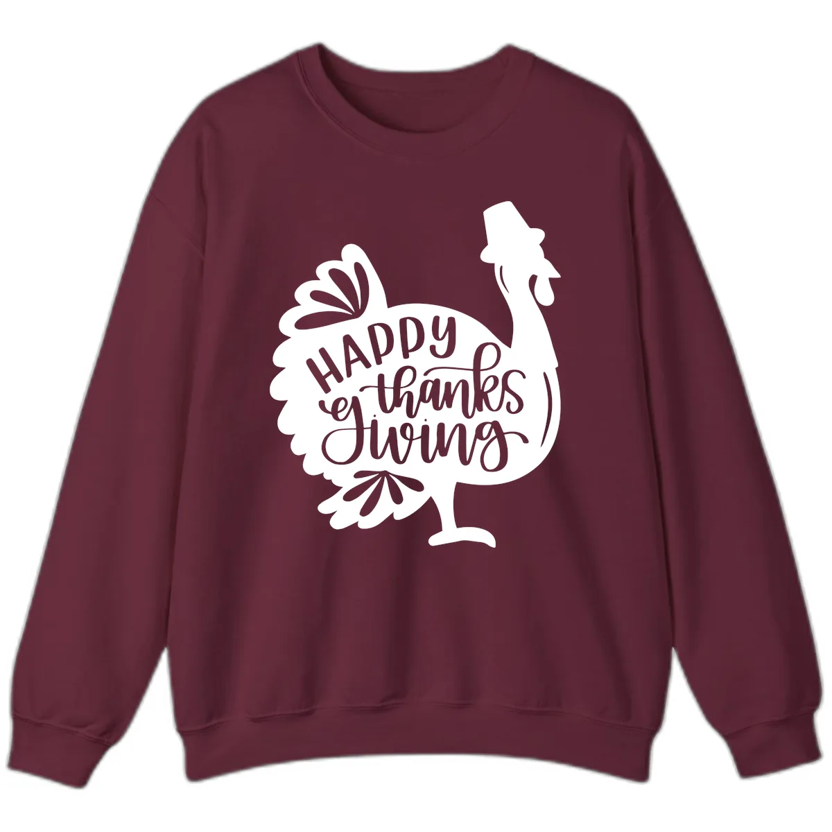 Happy Thanksgiving Turkey Typography Sweatshirt in Maroon