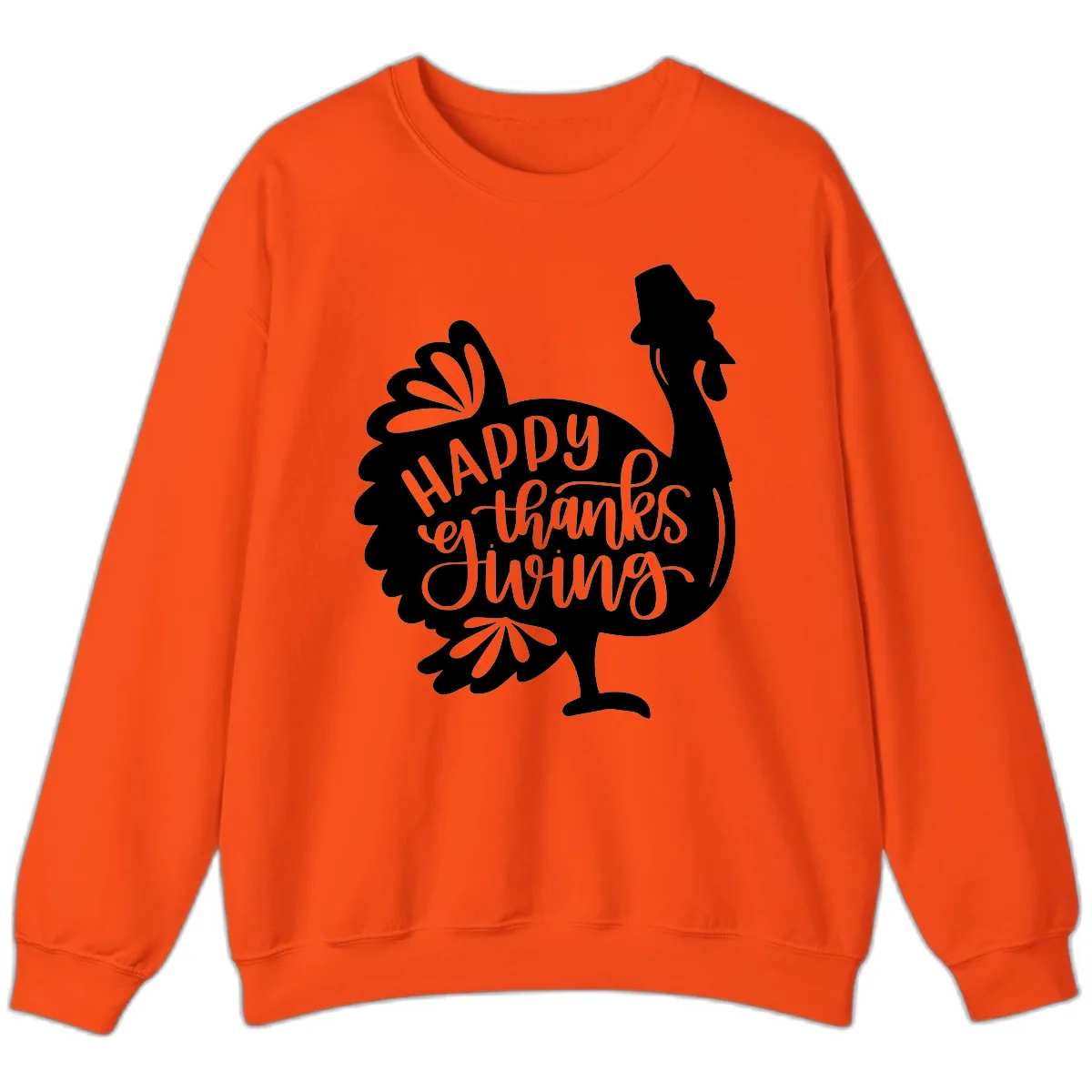 Happy Thanksgiving Turkey Typography Sweatshirt in Orange