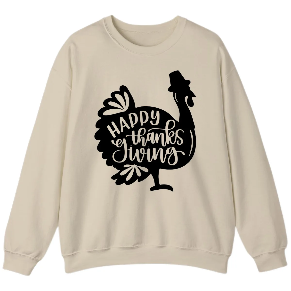 Happy Thanksgiving Turkey Typography Sweatshirt in Sand