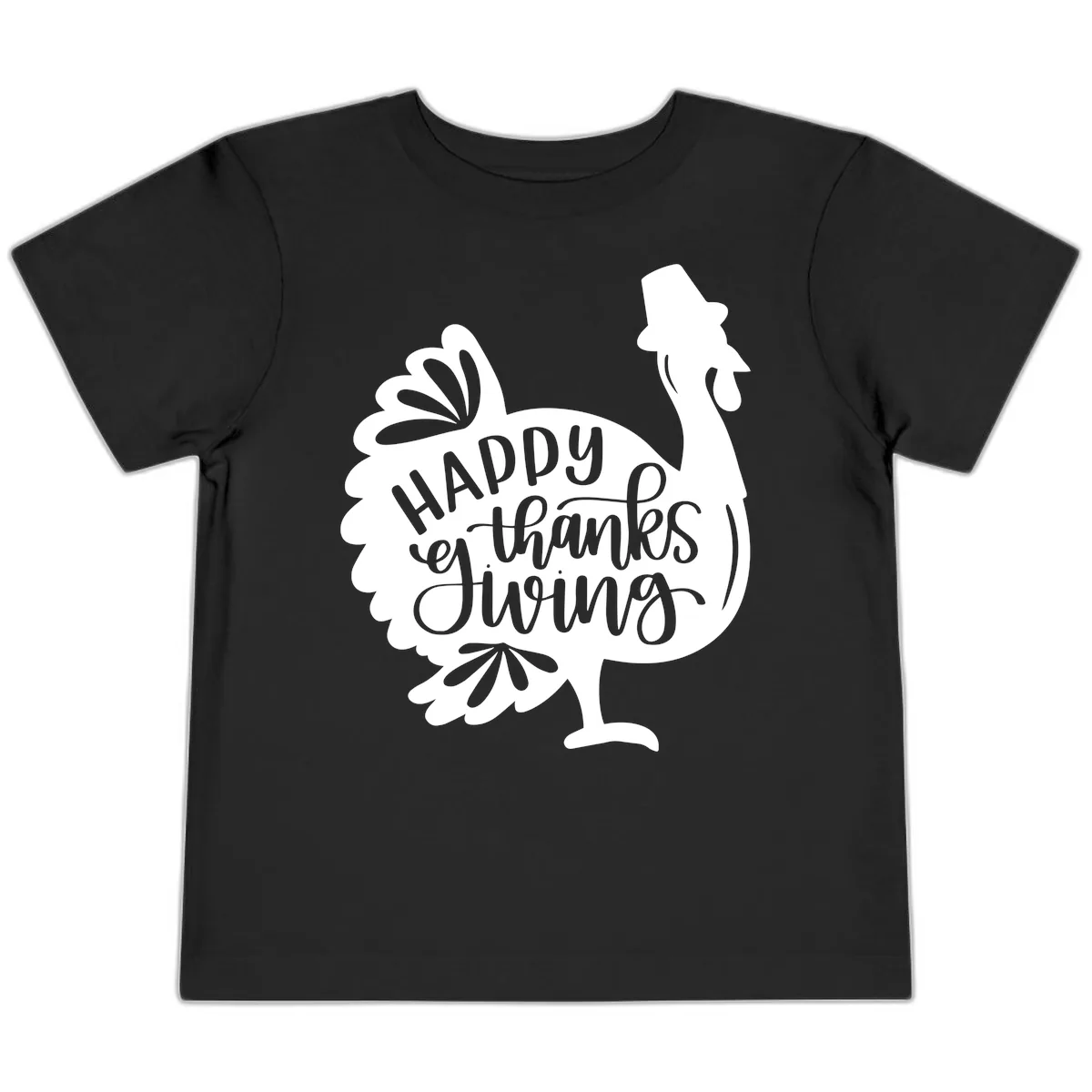 Happy Thanksgiving Turkey Typography Toddler T-Shirt in Black