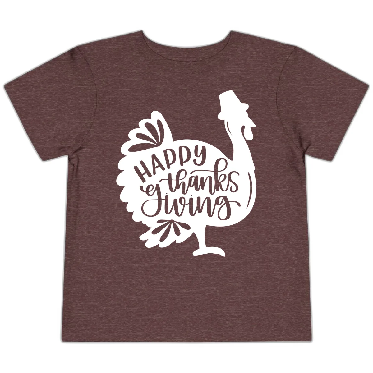 Happy Thanksgiving Turkey Typography Toddler T-Shirt in Heather Maroon