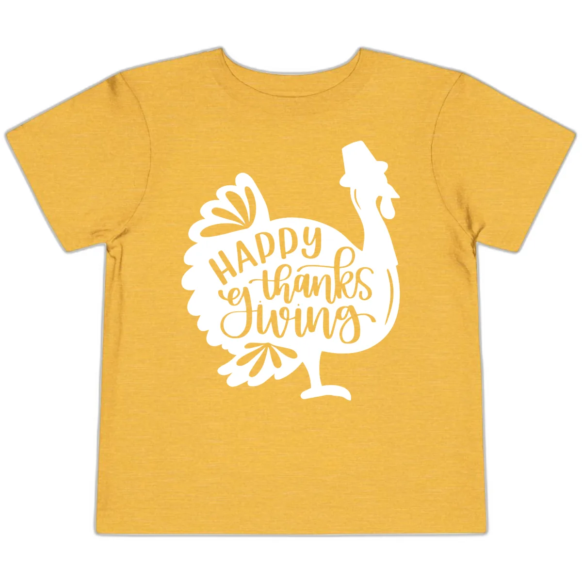 Happy Thanksgiving Turkey Typography Toddler T-Shirt in Heather Yellow Gold