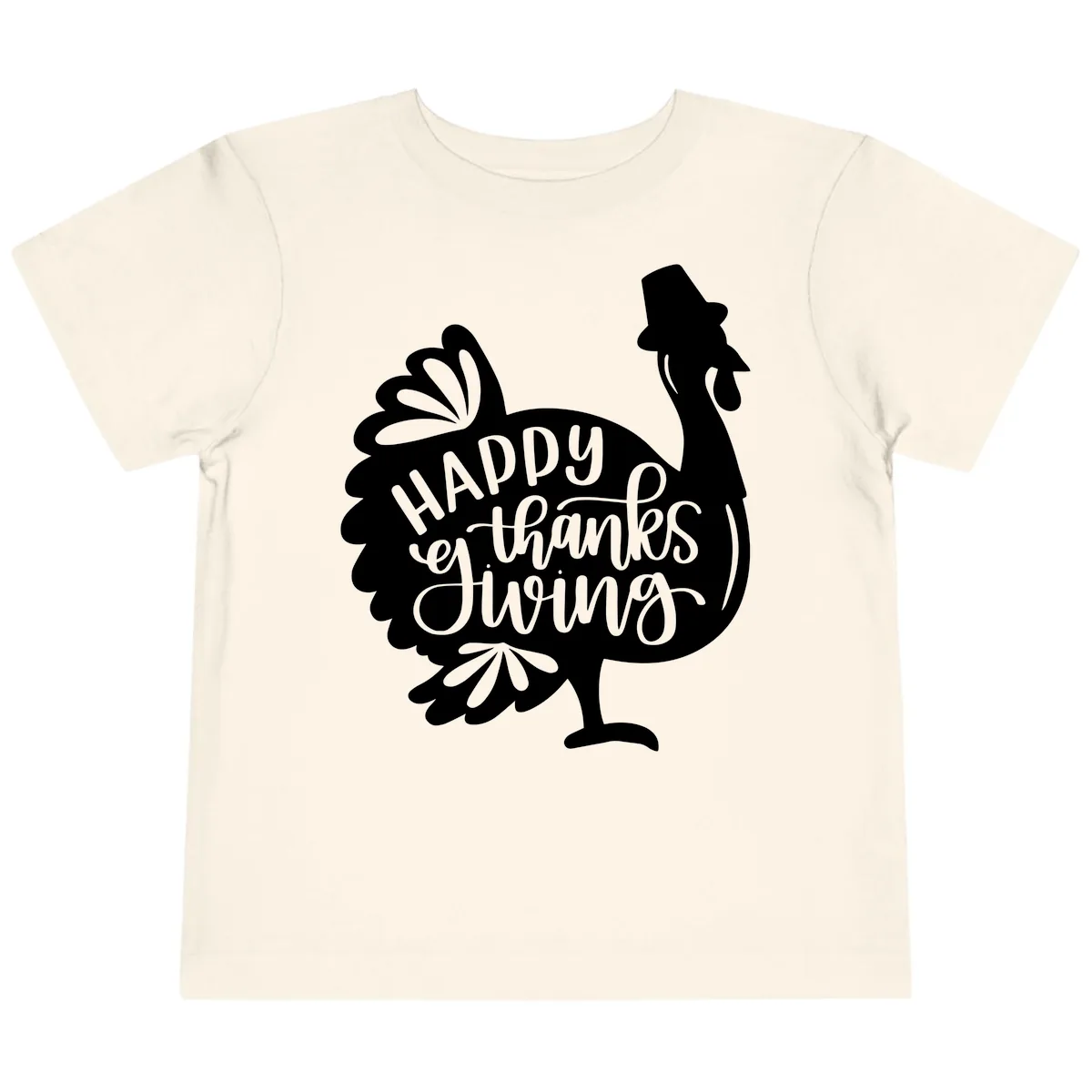 Happy Thanksgiving Turkey Typography Toddler T-Shirt in Natural