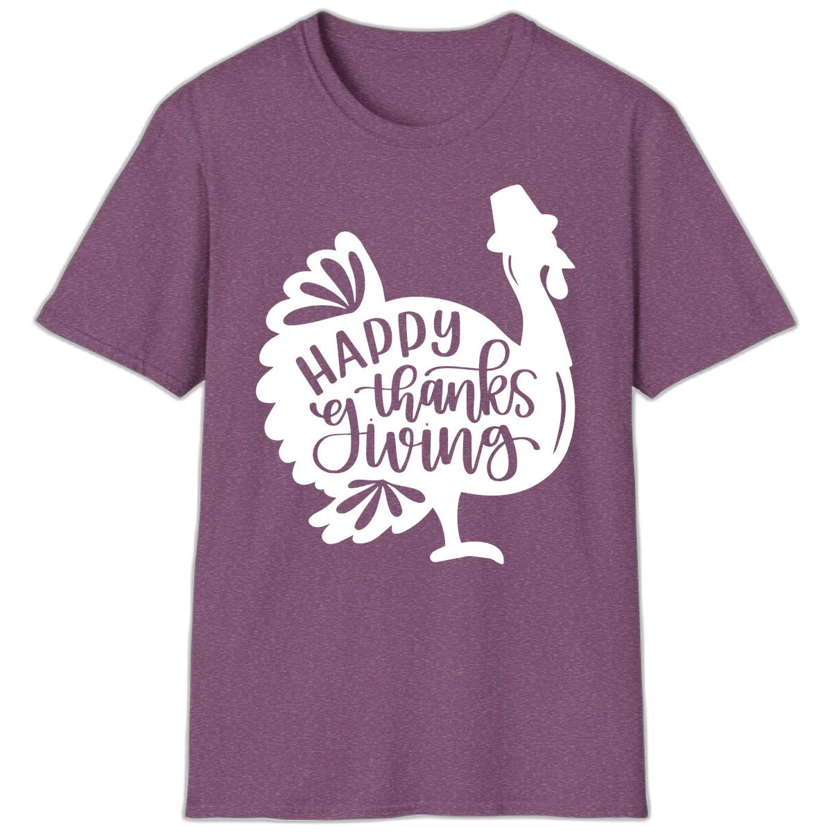 Happy Thanksgiving Turkey Typography T-Shirt in Heather Maroon