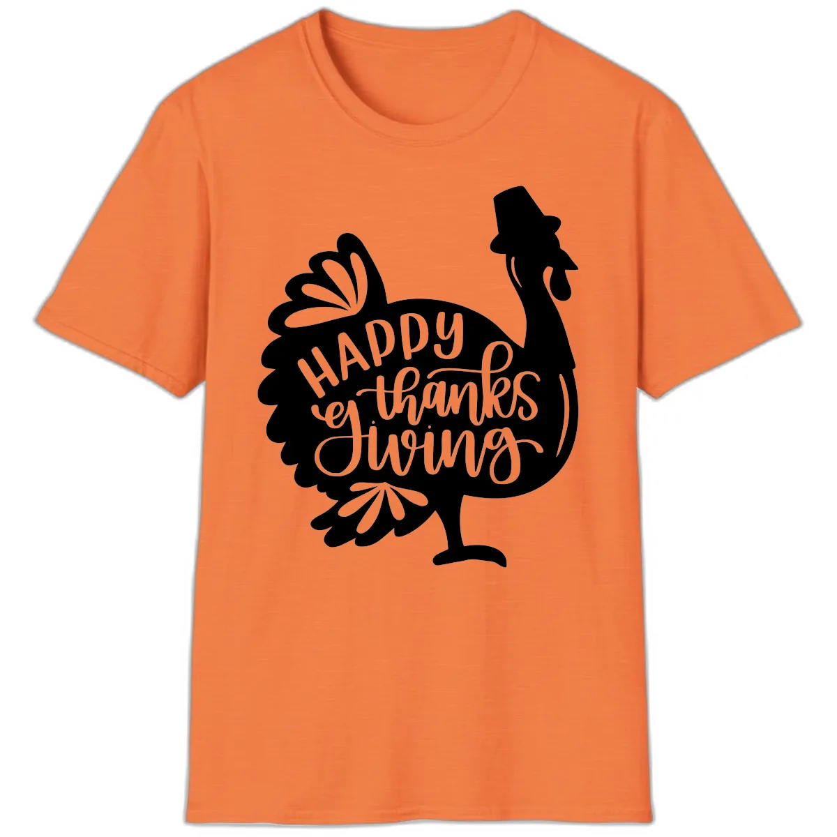 Happy Thanksgiving Turkey Typography T-Shirt in Heather Orange