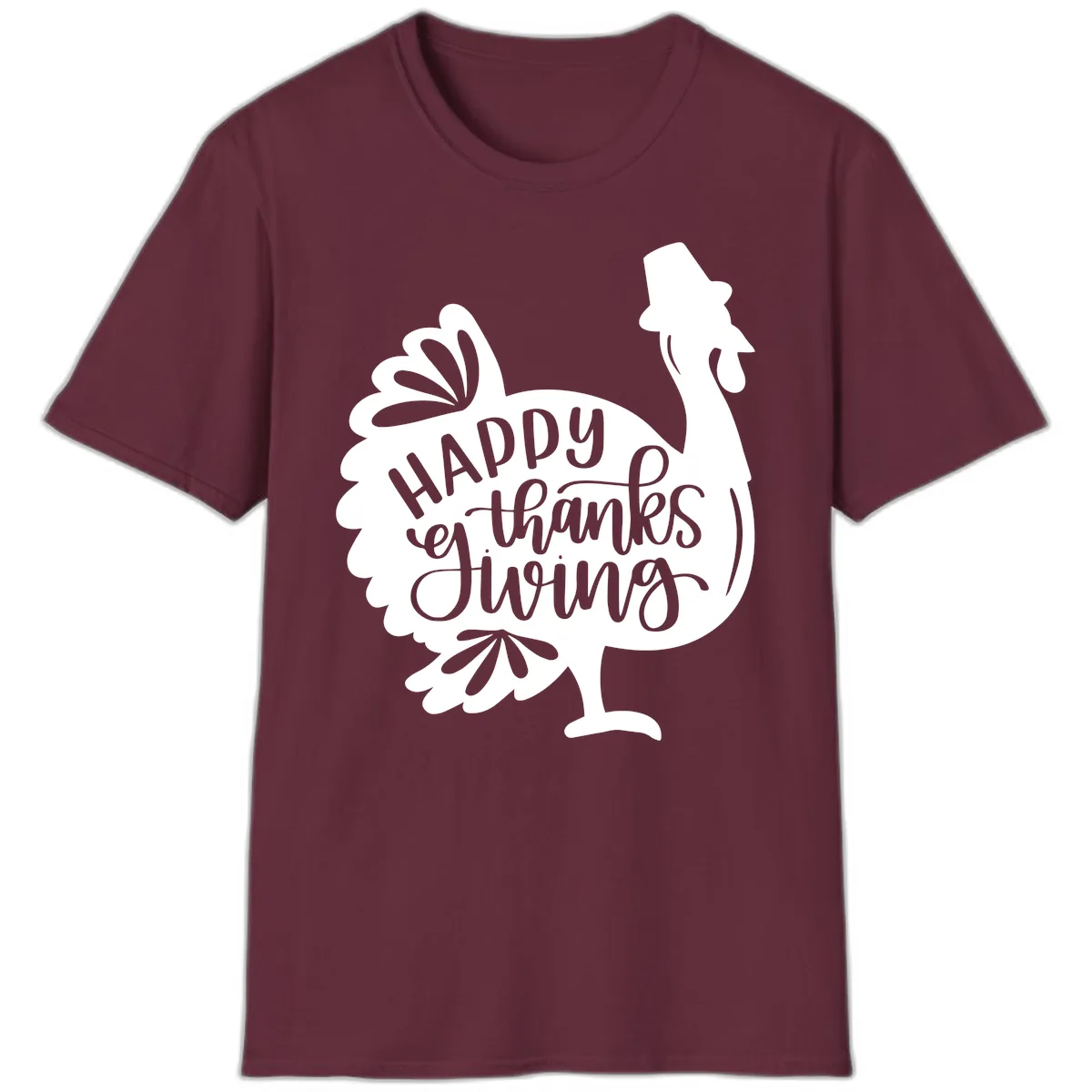 Happy Thanksgiving Turkey Typography T-Shirt in Maroon