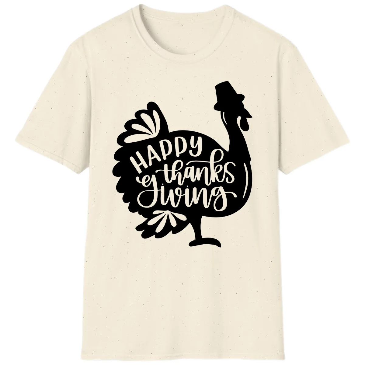 Happy Thanksgiving Turkey Typography T-Shirt in Natural