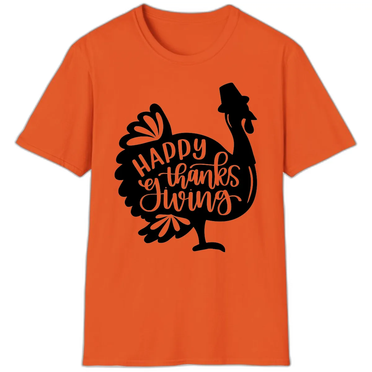 Happy Thanksgiving Turkey Typography T-Shirt in Orange