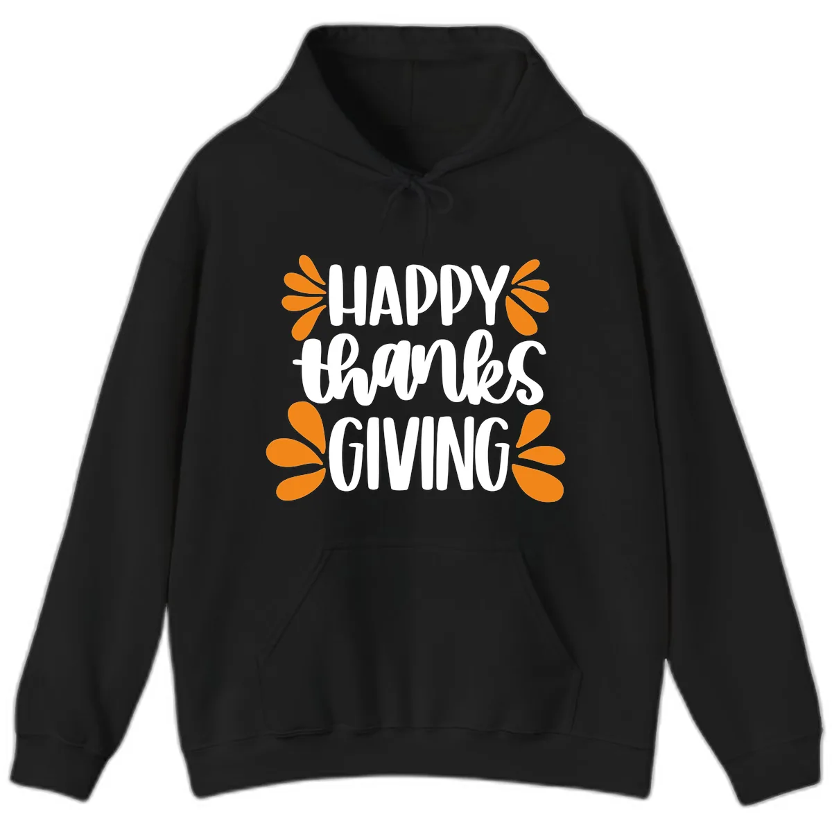 Happy Thanksgiving Script Typography Hoodie in Black