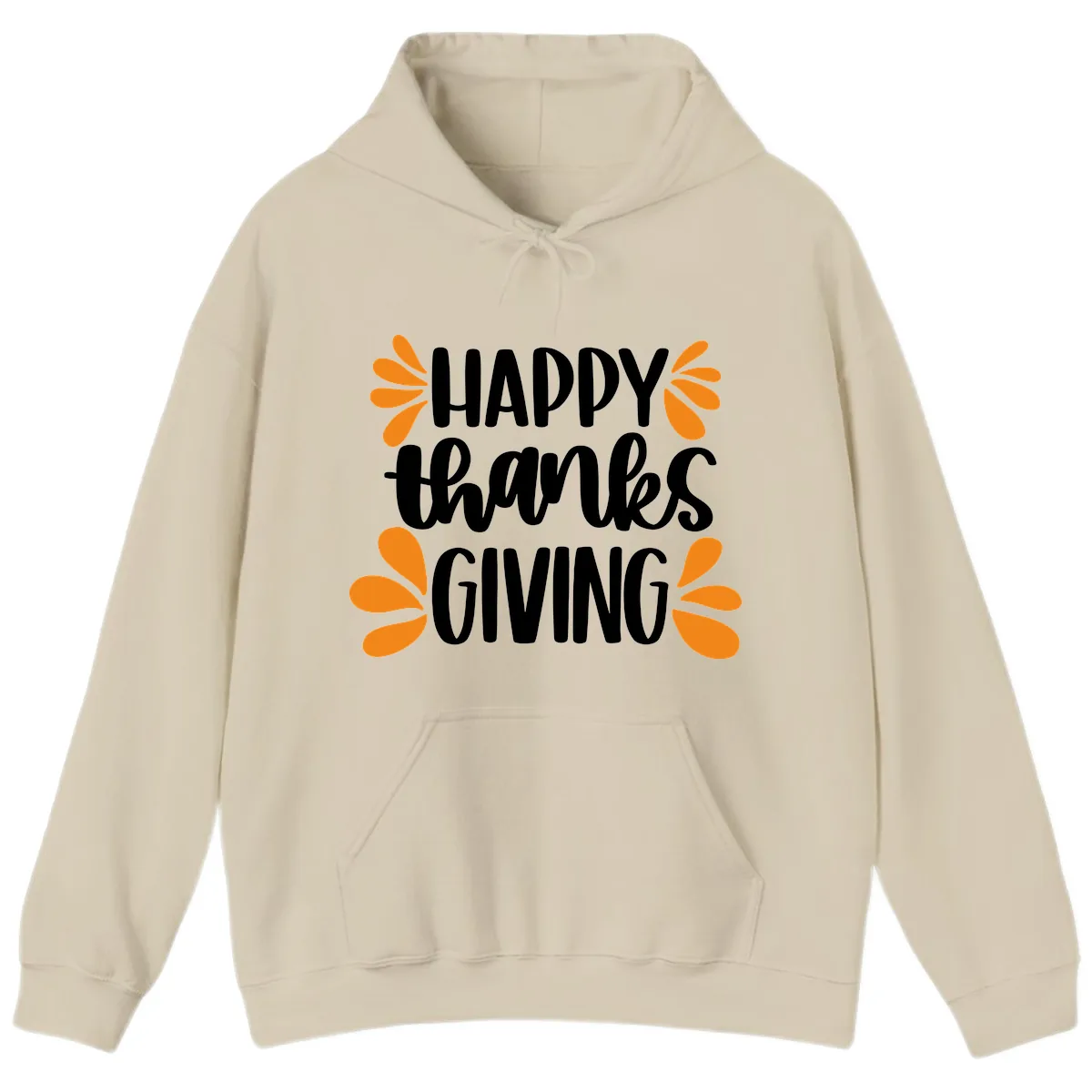 Happy Thanksgiving Script Typography Hoodie in Sand