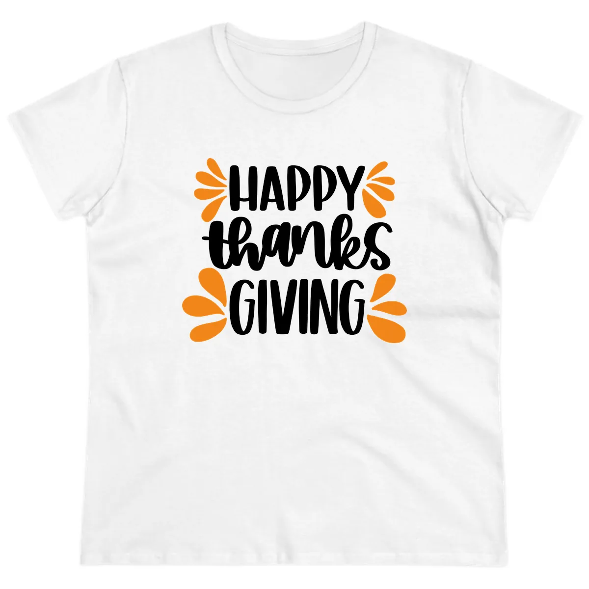 Happy Thanksgiving Script Typography Ladies Tee in White