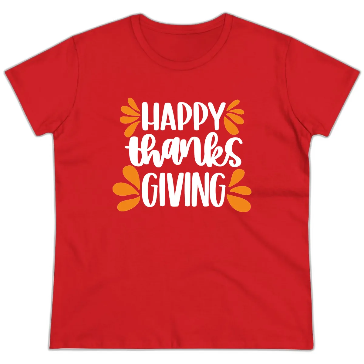 Happy Thanksgiving Script Typography Ladies Tee in Red