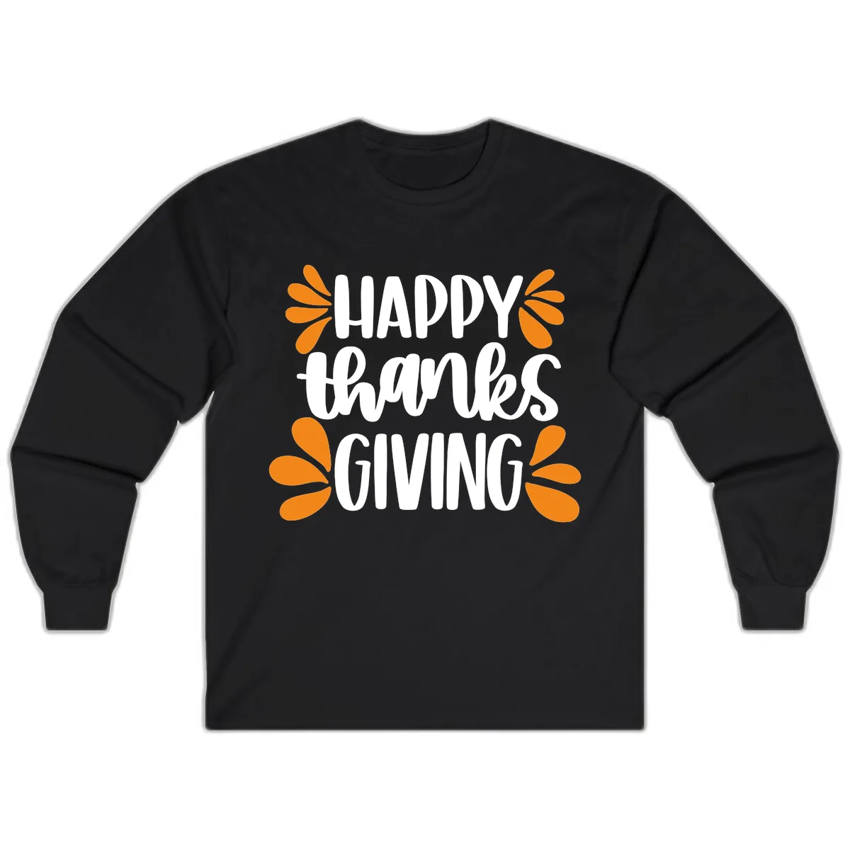 Happy Thanksgiving Script Typography Long Sleeve in Black