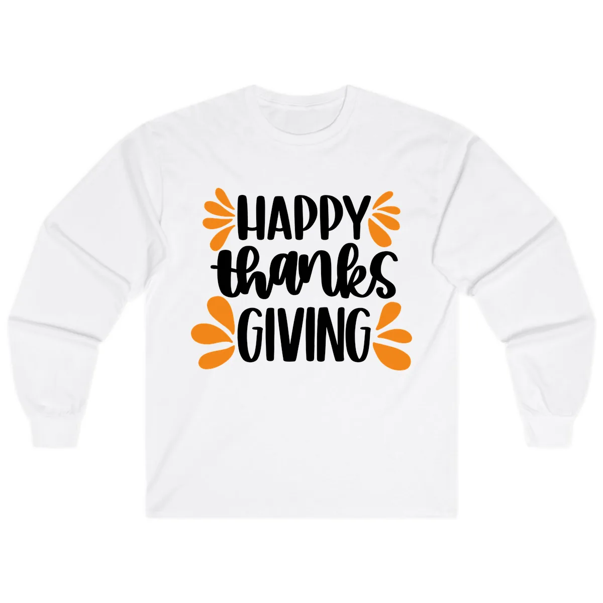 Happy Thanksgiving Script Typography Long Sleeve in White