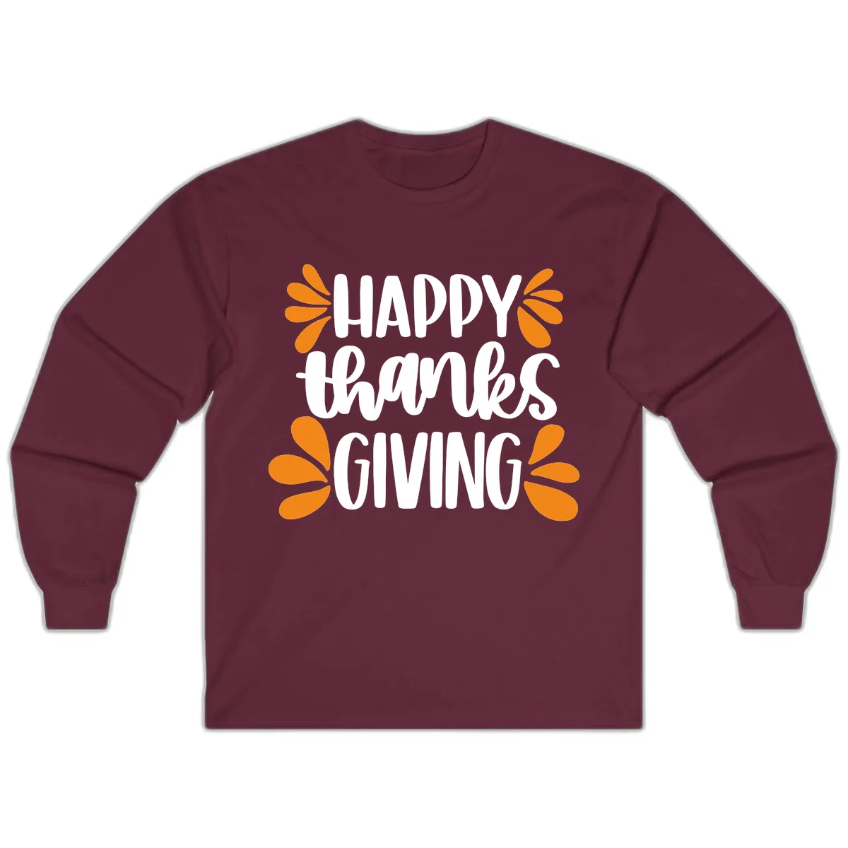 Happy Thanksgiving Script Typography Long Sleeve in Maroon