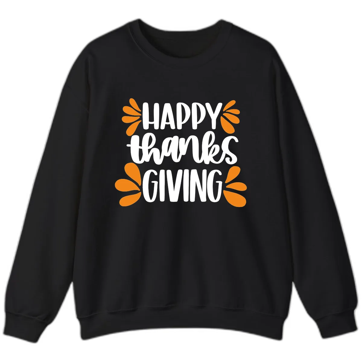 Happy Thanksgiving Script Typography Sweatshirt in Black