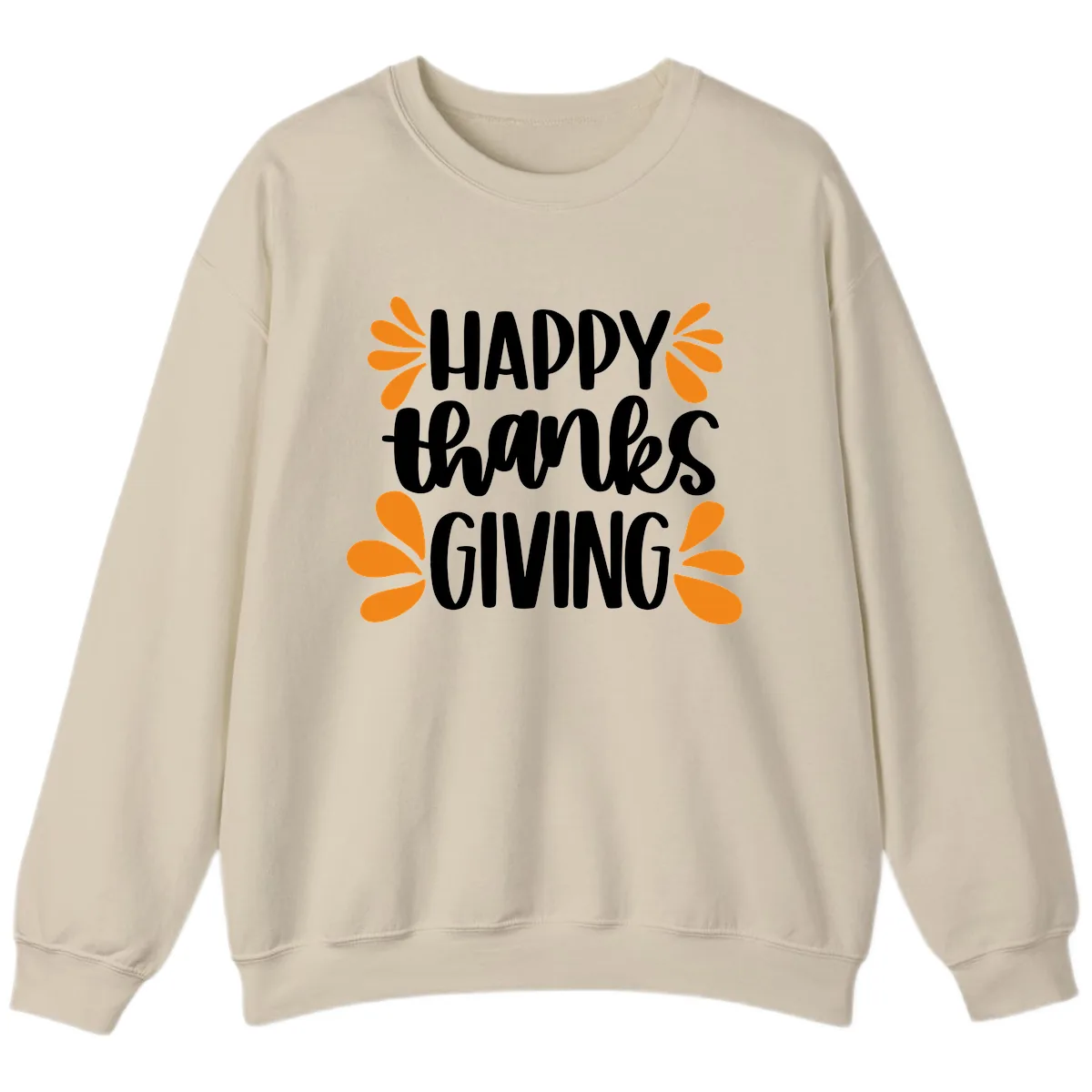 Happy Thanksgiving Script Typography Sweatshirt in Sand