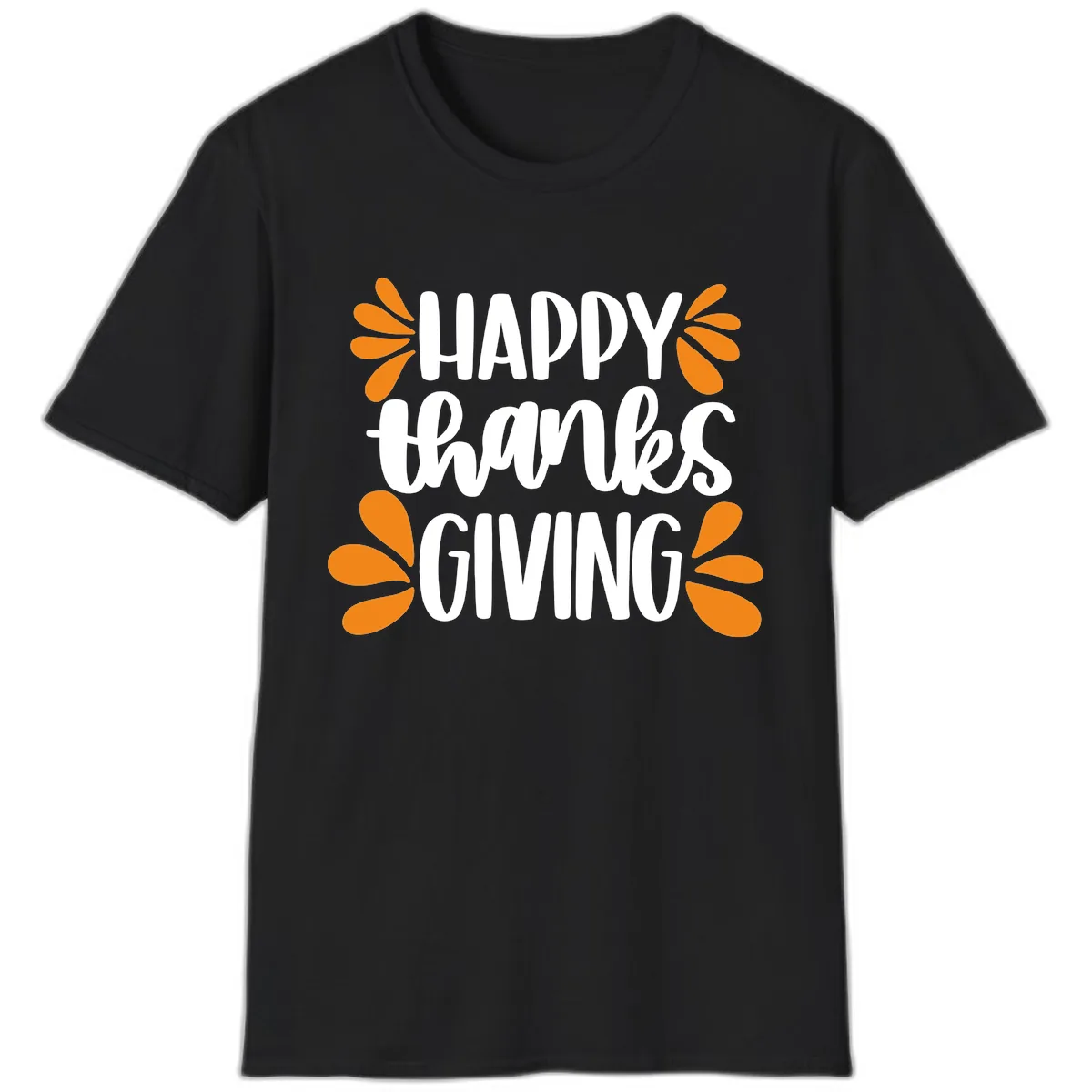 Happy Thanksgiving Script Typography T-Shirt in Black