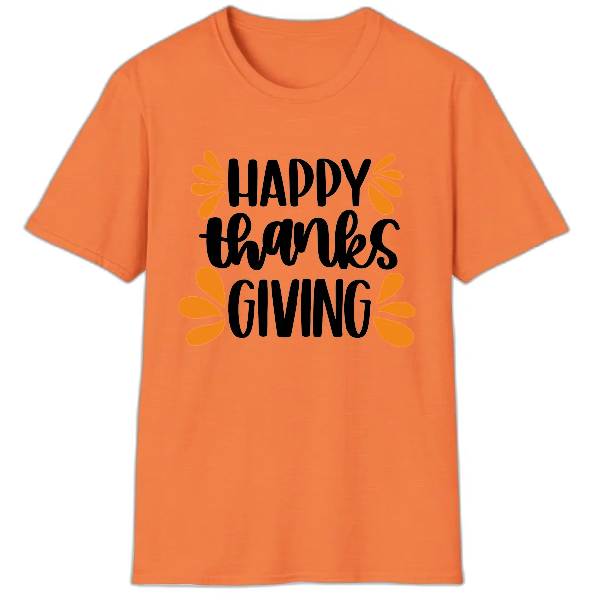 Happy Thanksgiving Script Typography T-Shirt in Heather Orange