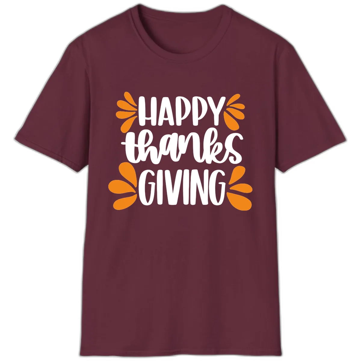 Happy Thanksgiving Script Typography T-Shirt in Maroon