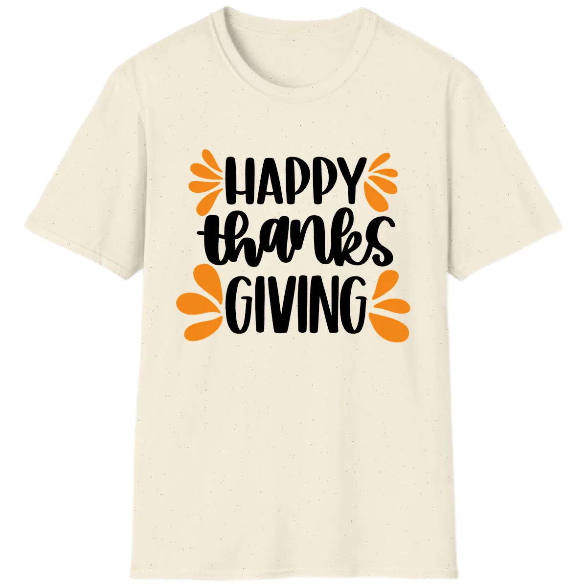 Happy Thanksgiving Script Typography T-Shirt in Natural
