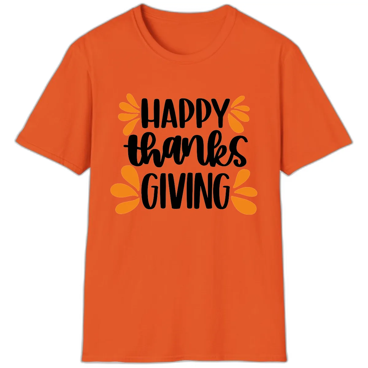 Happy Thanksgiving Script Typography T-Shirt in Orange