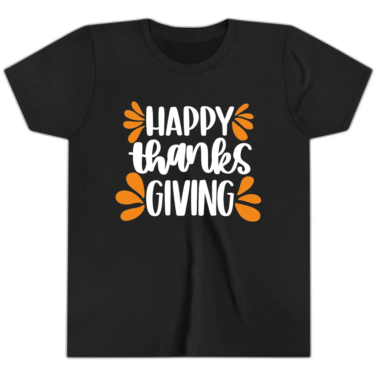 Happy Thanksgiving Script Typography Youth T-Shirt in Black
