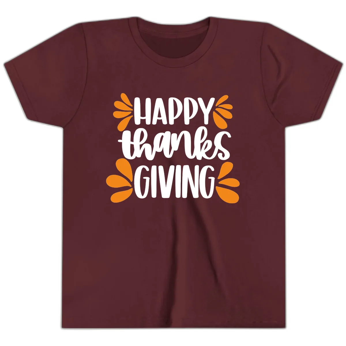 Happy Thanksgiving Script Typography Youth T-Shirt in Maroon