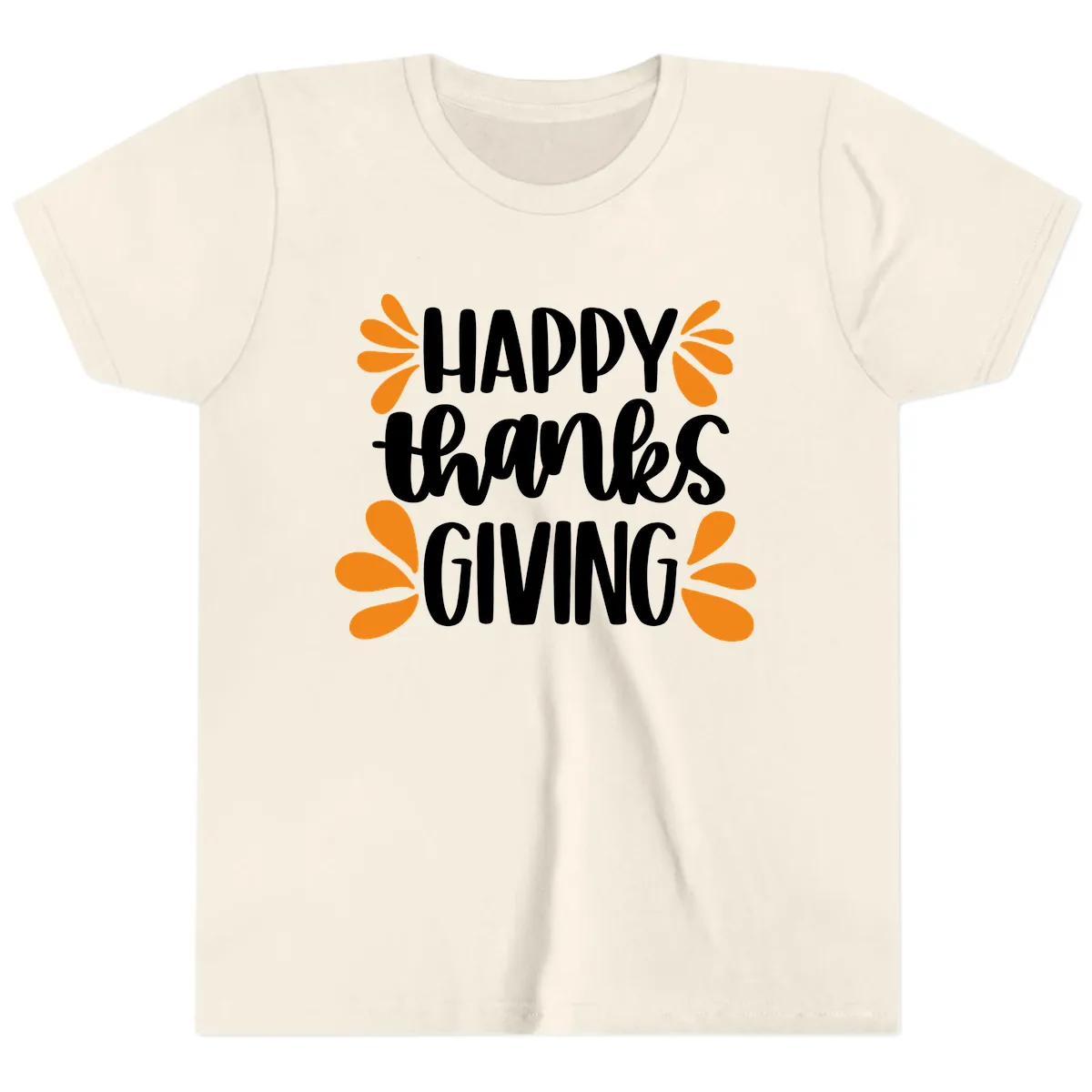 Happy Thanksgiving Script Typography Youth T-Shirt in Natural