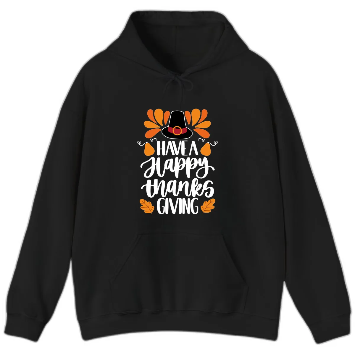 Have A Happy Thanksgiving Typography Hoodie in Black