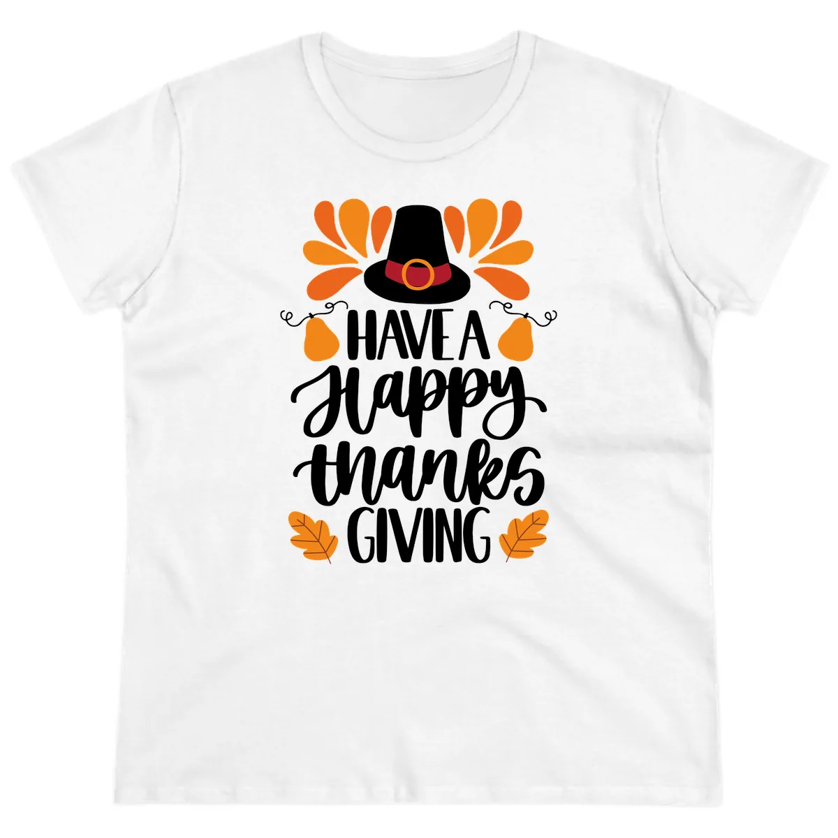 Have A Happy Thanksgiving Typography Ladies Tee in White
