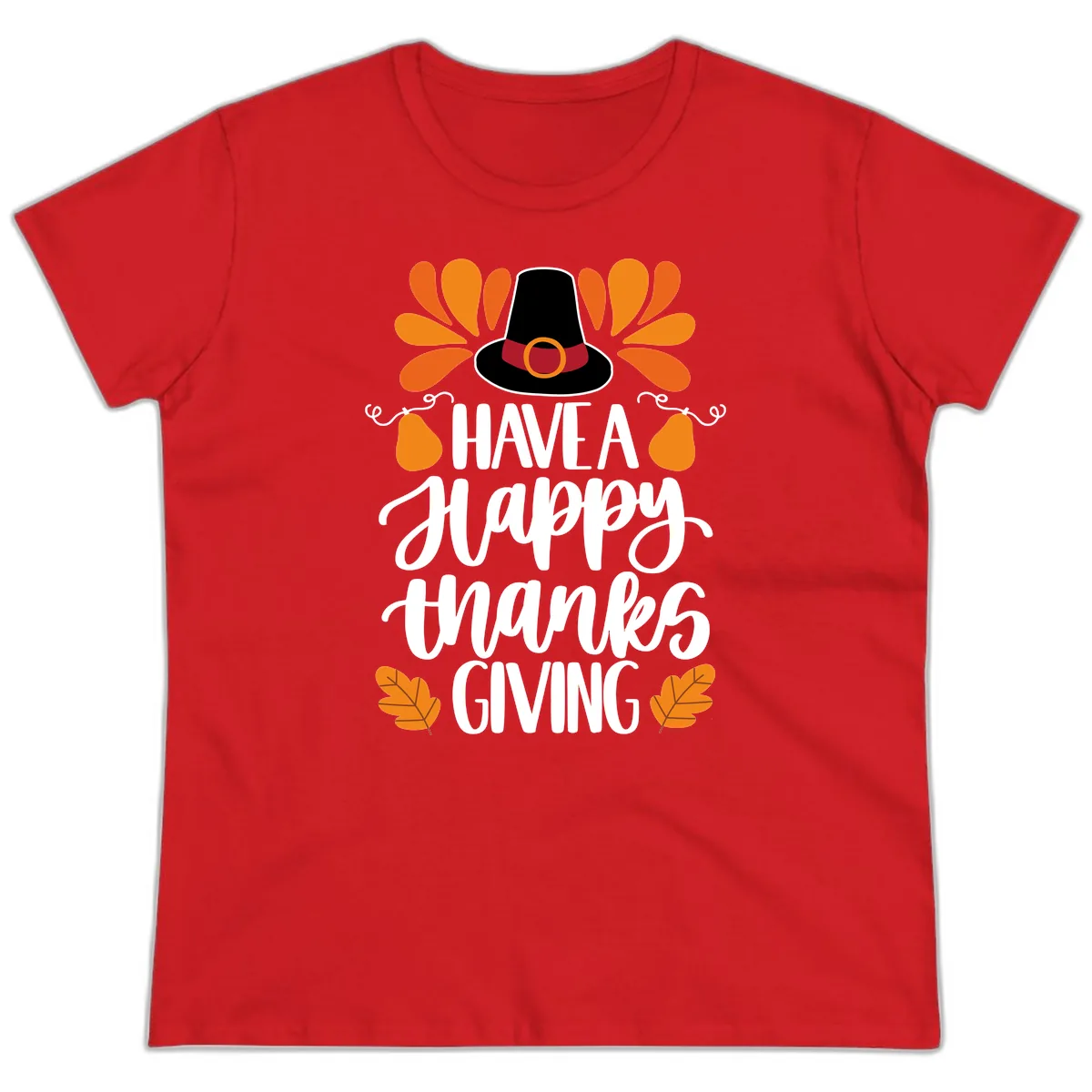 Have A Happy Thanksgiving Typography Ladies Tee in Red