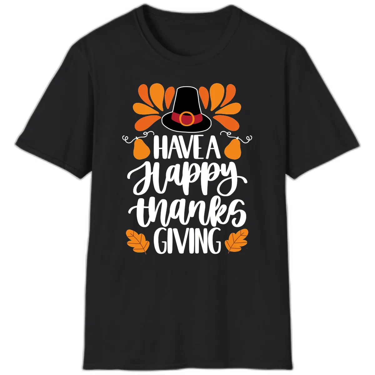 Have A Happy Thanksgiving Typography T-Shirt in Black