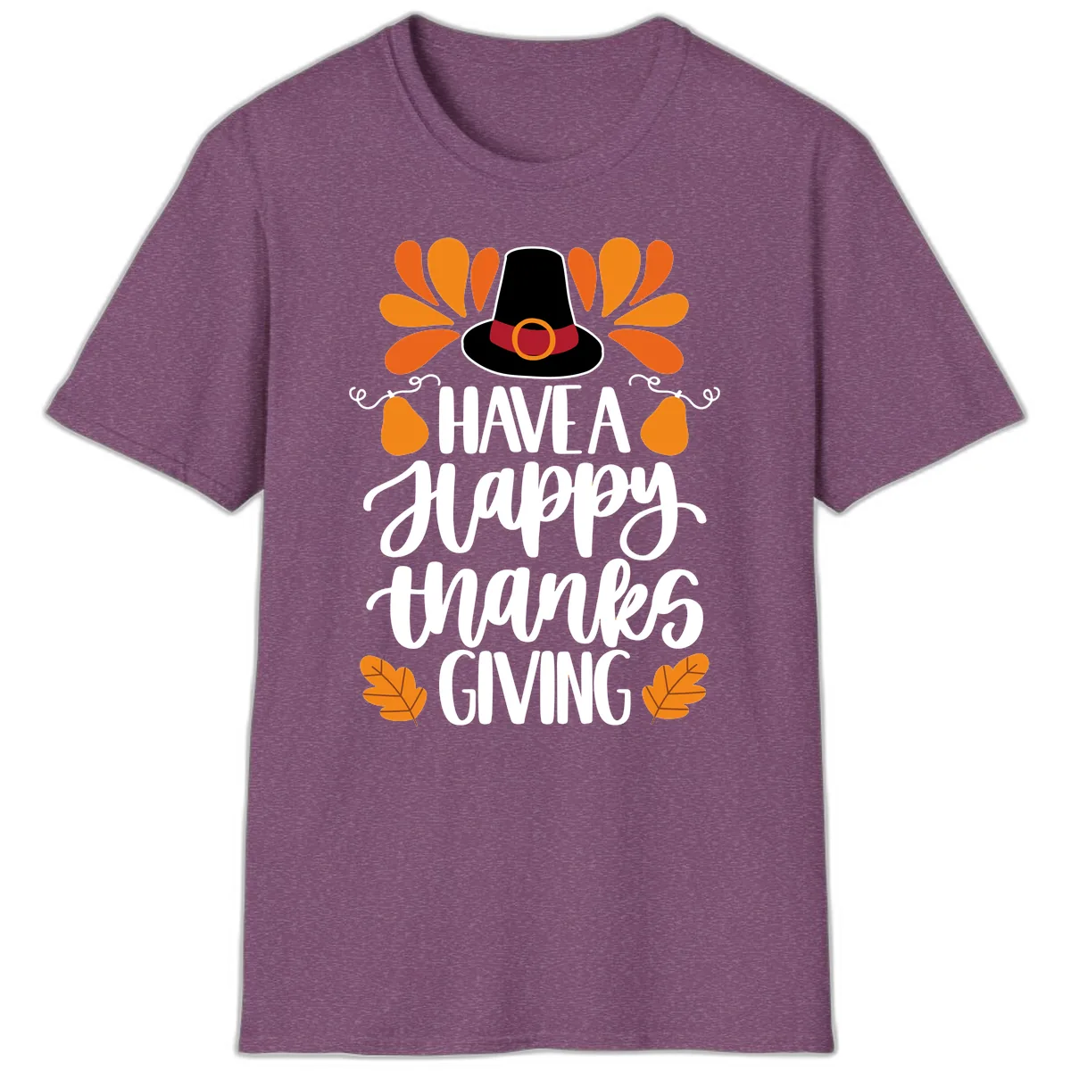 Have A Happy Thanksgiving Typography T-Shirt in Heather Maroon