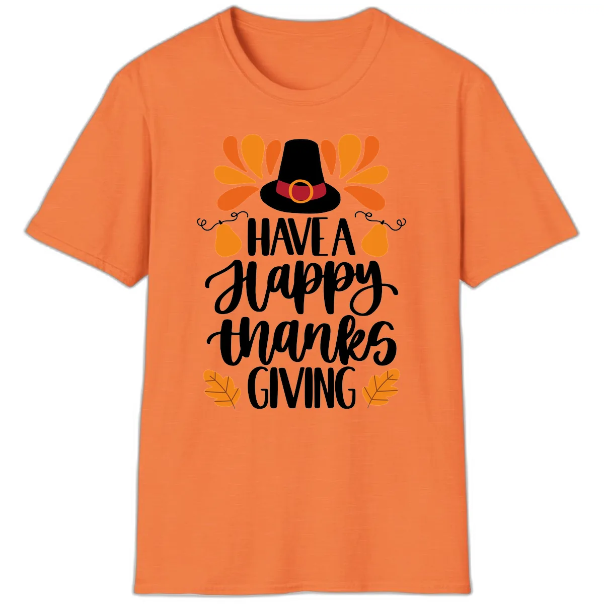 Have A Happy Thanksgiving Typography T-Shirt in Heather Orange