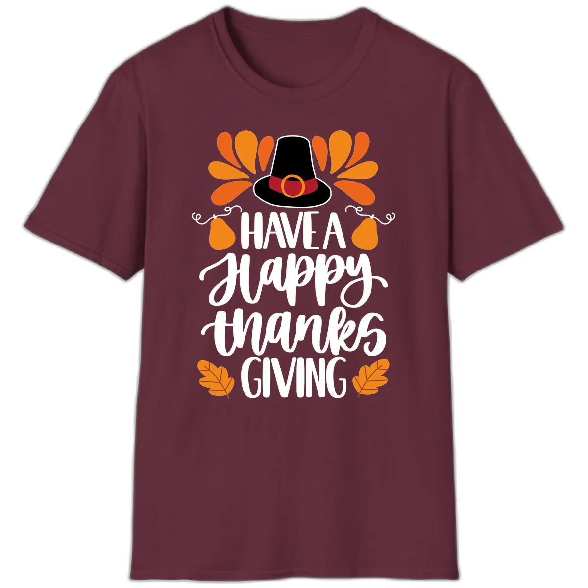 Have A Happy Thanksgiving Typography T-Shirt in Maroon