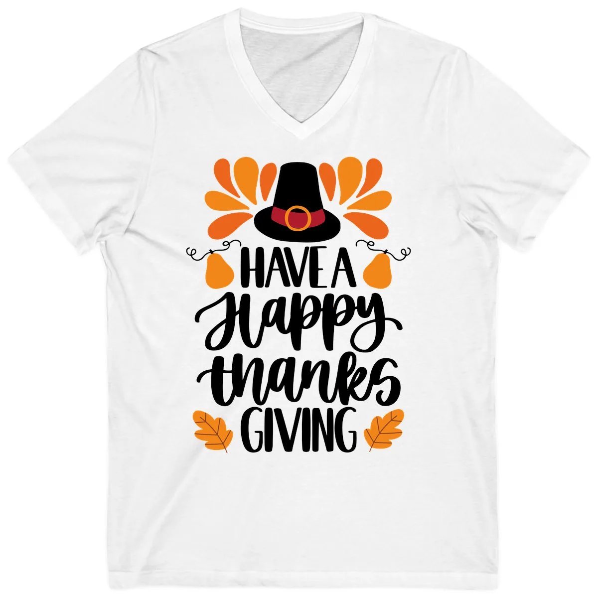 Have A Happy Thanksgiving Typography V-Neck in White