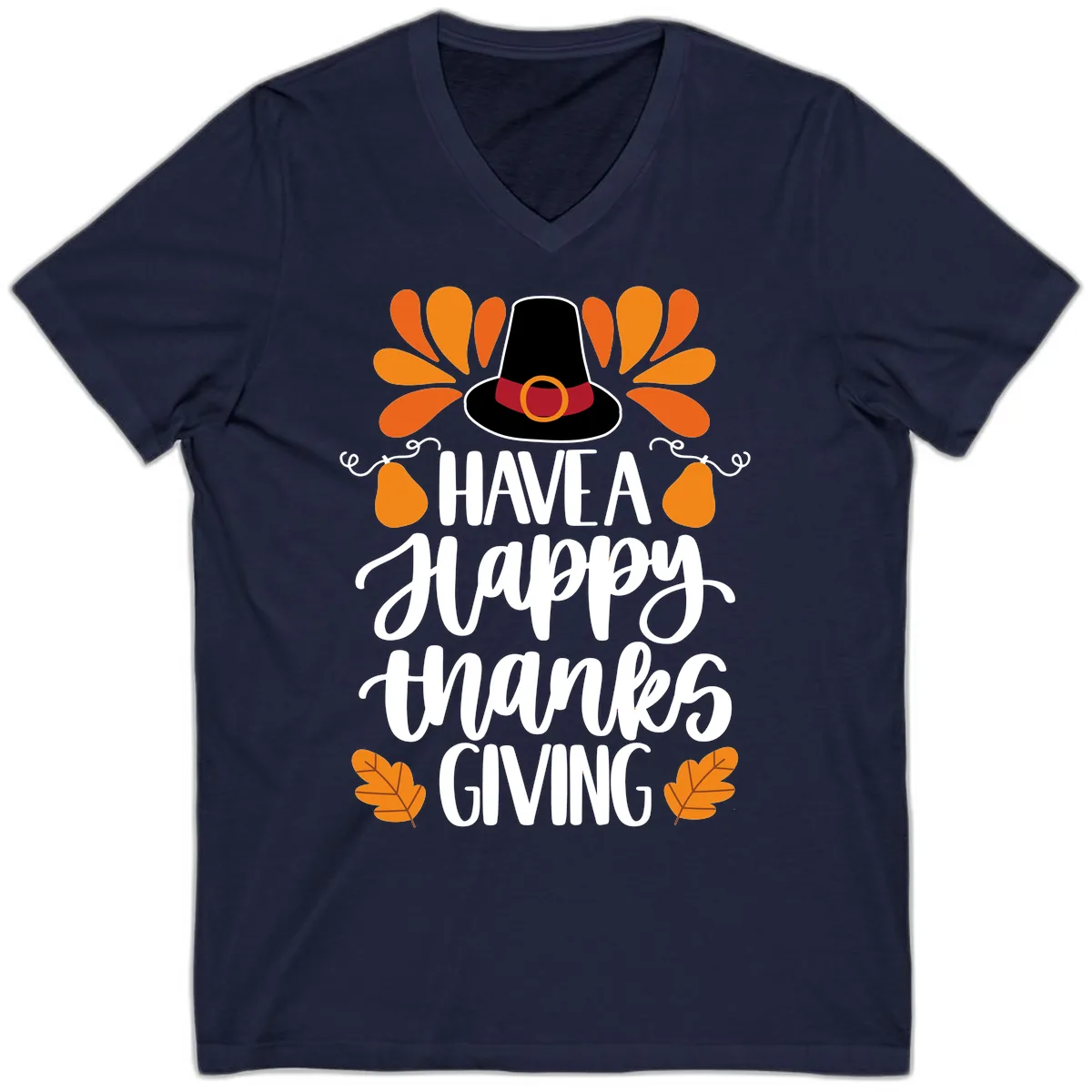 Have A Happy Thanksgiving Typography V-Neck in Navy