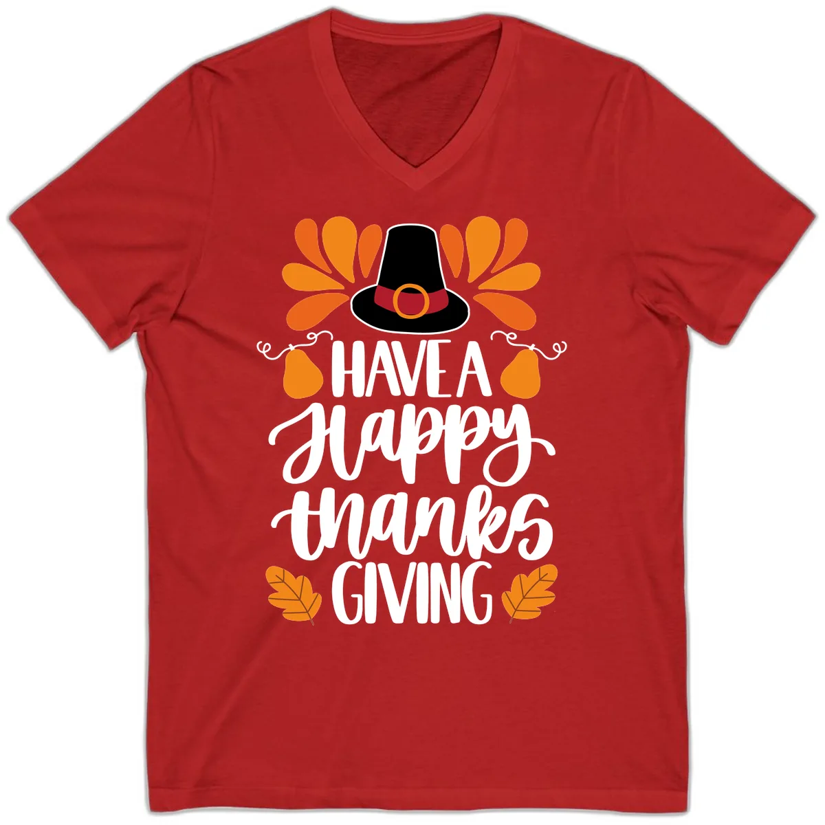 Have A Happy Thanksgiving Typography V-Neck in Red