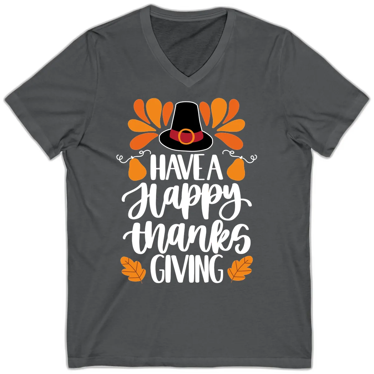 Have A Happy Thanksgiving Typography V-Neck in Asphalt