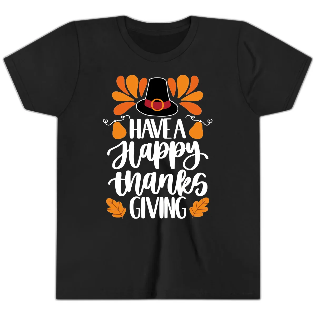 Have A Happy Thanksgiving Typography Youth T-Shirt in Black
