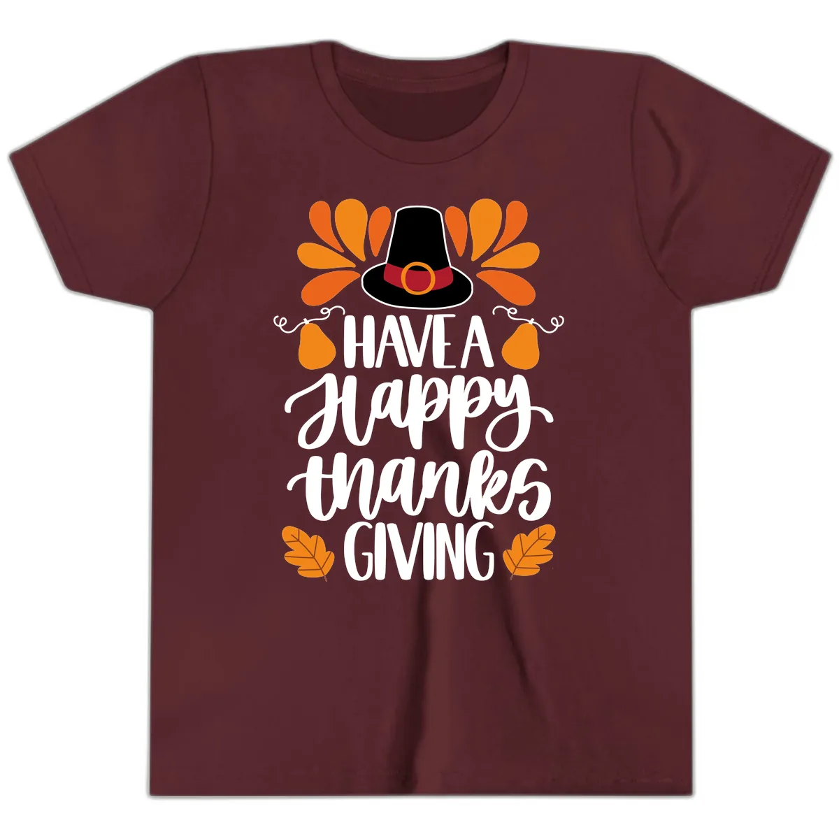 Have A Happy Thanksgiving Typography Youth T-Shirt in Maroon