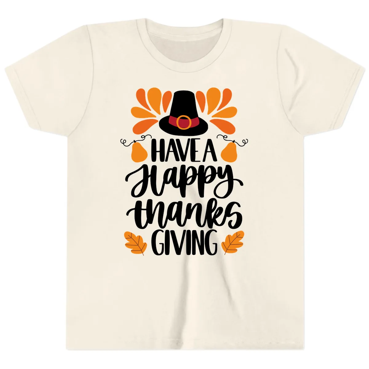 Have A Happy Thanksgiving Typography Youth T-Shirt in Natural
